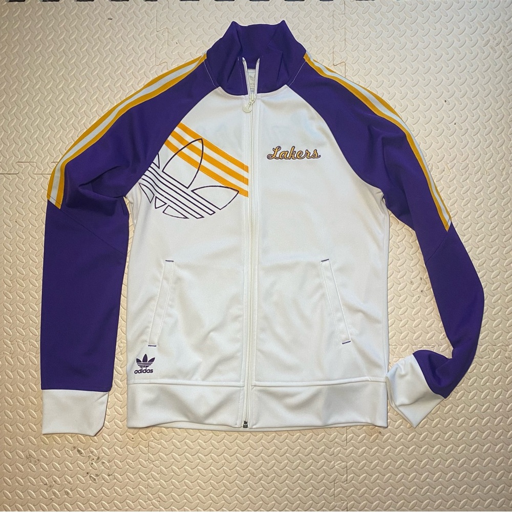 Adidas Women's Purple and White Lakers track Jacket